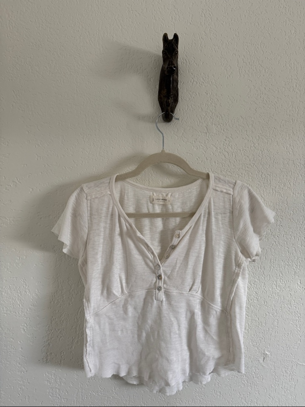 Lucky Brand White Short-Sleeve Henley Tee